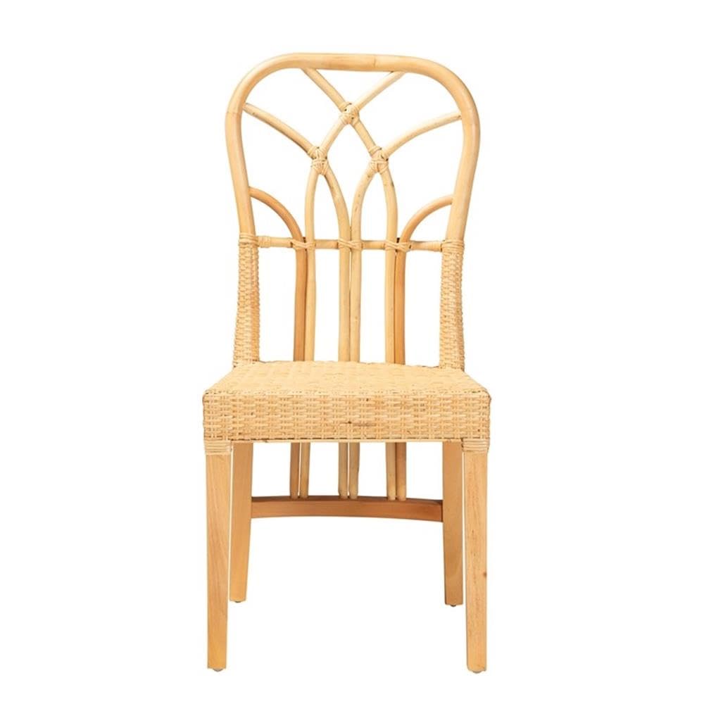 Baxton Studio Monaco Modern Bohemian Oak Brown Finished Mahogany Wood and Natural Rattan Dining Chair