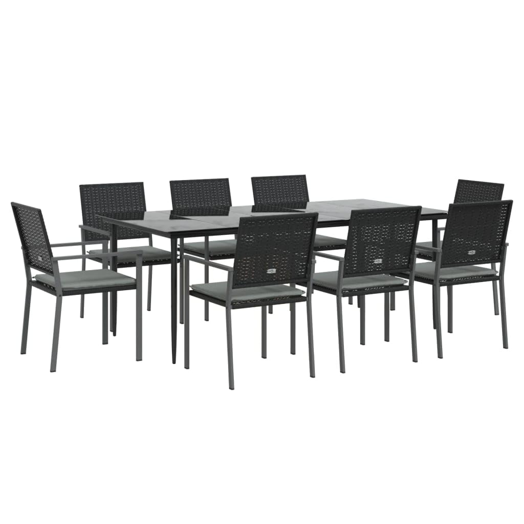 vidaXL 9-Piece Patio Dining Set - Weather-Resistant PE Rattan and Steel Frame - Outdoor Garden Furniture with Tempered Glass Tabletop and Comfortable Cushions