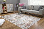 HomeRoots Multi 100% High Grade Polypropylene 4â€ x 6â€ Gray and Beige Distressed Ornate Area Rug