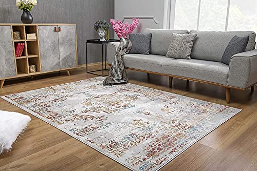 HomeRoots Multi 100% High Grade Polypropylene 4â€ x 6â€ Gray and Beige Distressed Ornate Area Rug