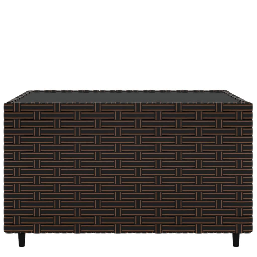 vidaXL Square Patio Coffee Table - Sturdy Powder-Coated Steel Frame with Weather-Resistant PE Rattan and Tempered Glass Top - Perfect for Outdoor Use - Brown