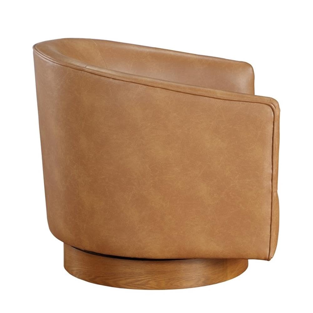 Comfort Pointe Irving Saddle Brown Faux Leather Wood Base Barrel Swivel Chair