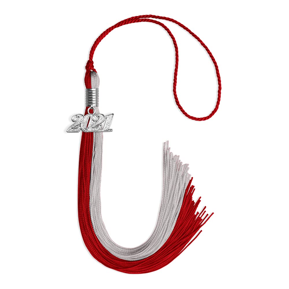 Endea Graduation Double Color Tassel with Silver Date Drop (Red/Grey, 2021)