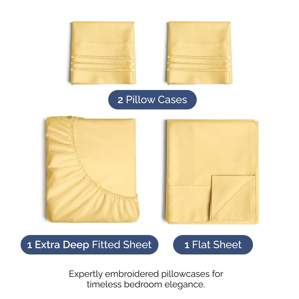 Extra Deep King 4 Piece Bedding Sheet Set - Breathable & Cooling - Hotel Luxury Bed Sheets Set - Easy Fit - Soft, Wrinkle Free & Comfy Yellow Bedding Sheets - Extra Deep Pockets Bed Sheet Set