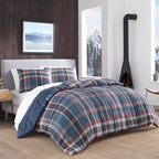 Eddie Bauer Queen Comforter Set, Reversible Down Alternative, Shasta Lake Navy, Includes Matching Shams, Model USHSA51123488