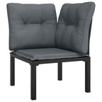 vidaXL Patio Lounge Set - 5 Pieces, Black and Gray, Poly Rattan, with Powder-Coated Steel Frame, Modular Design, Including Right Corner Chair, Coffee Table and Cushions