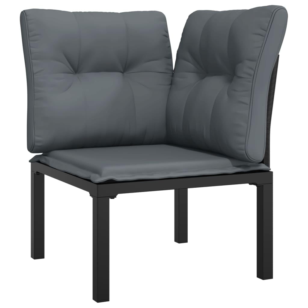 vidaXL Patio Lounge Set - 5 Pieces, Black and Gray, Poly Rattan, with Powder-Coated Steel Frame, Modular Design, Including Right Corner Chair, Coffee Table and Cushions