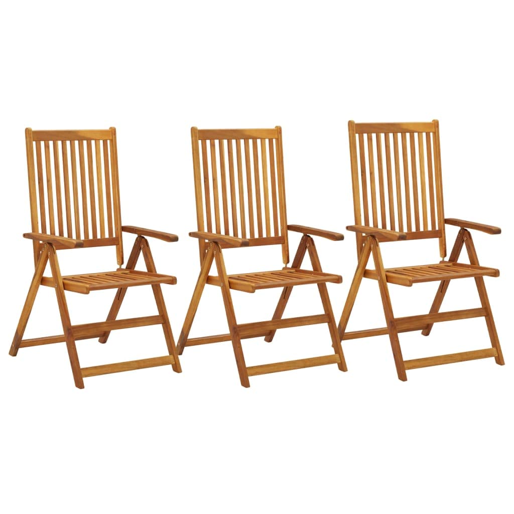 vidaXL Reclining Patio Chairs-Set of 3, Solid Acacia Wood, Adjustable Backrest, Weather-Resistant