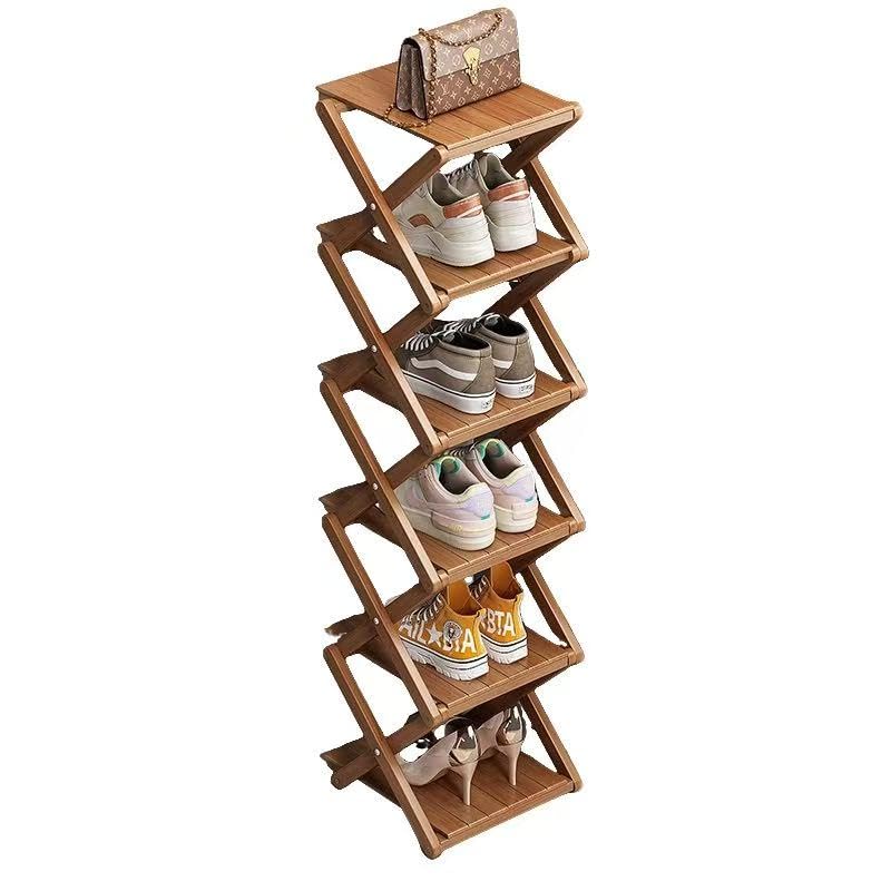 Bamboo Shoe Rack  No Assembly Required, Tall Narrow Foldable Shoe Organizer, SpaceSaving Multifunctional Shelf for Entryways, 