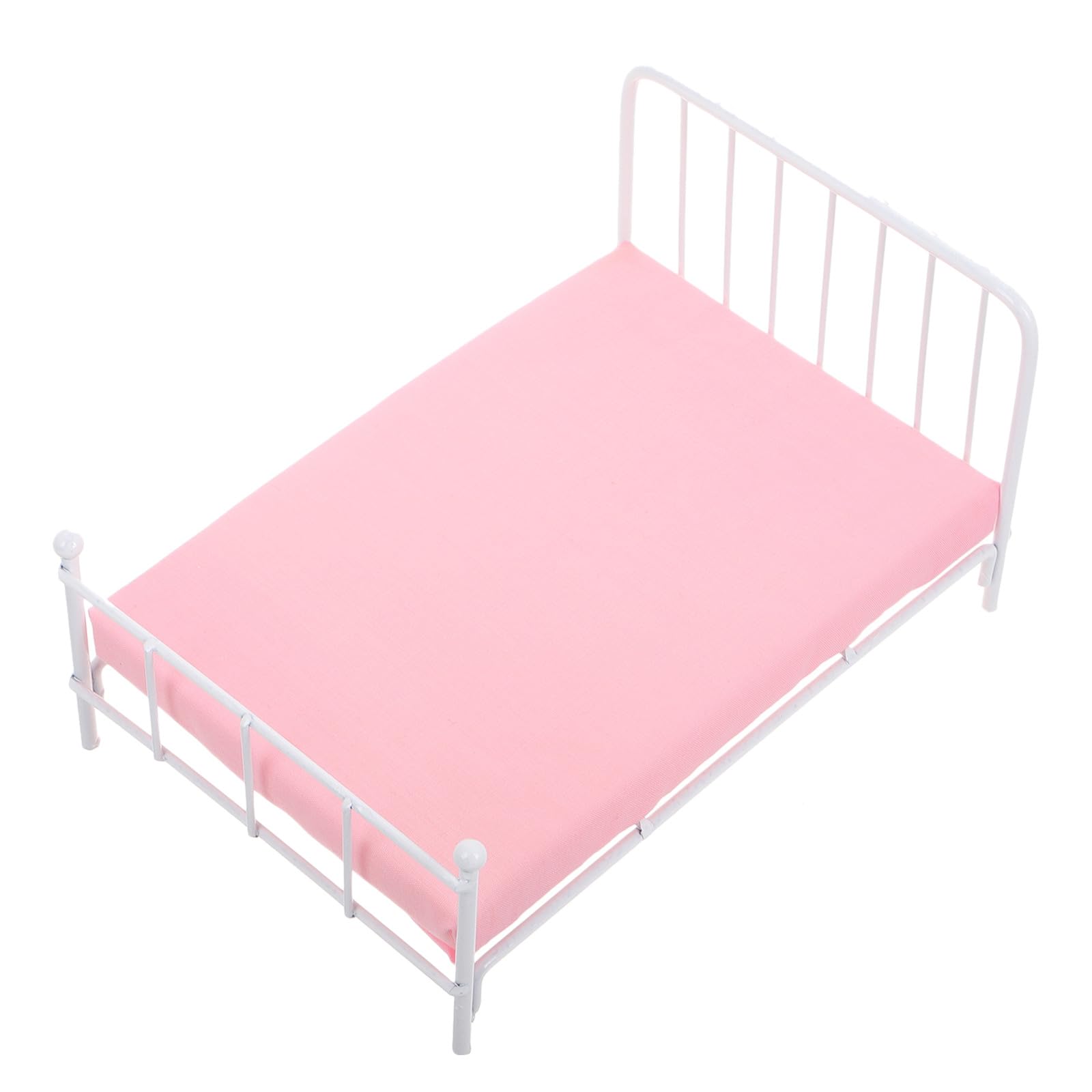 Toyvian Dollhouse Mini Bed: 1/12 Scale European Mini Metal Frame Bed with Mattress for Doll, Miniature Bedroom Furniture, White 
