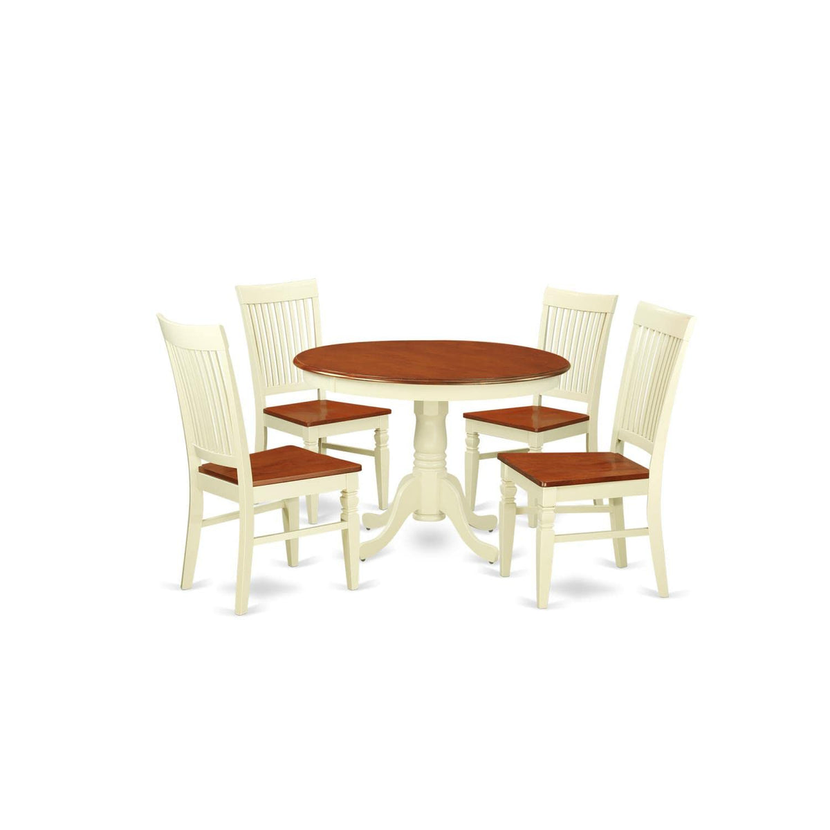 East West Furniture Hlwe5-Bmk-W 5 Piece Dining Room Table Set Includes A Round Kitchen Table With Pedestal And 4 Dining Chairs, 42X42 Inch, Buttermilk & Cherry