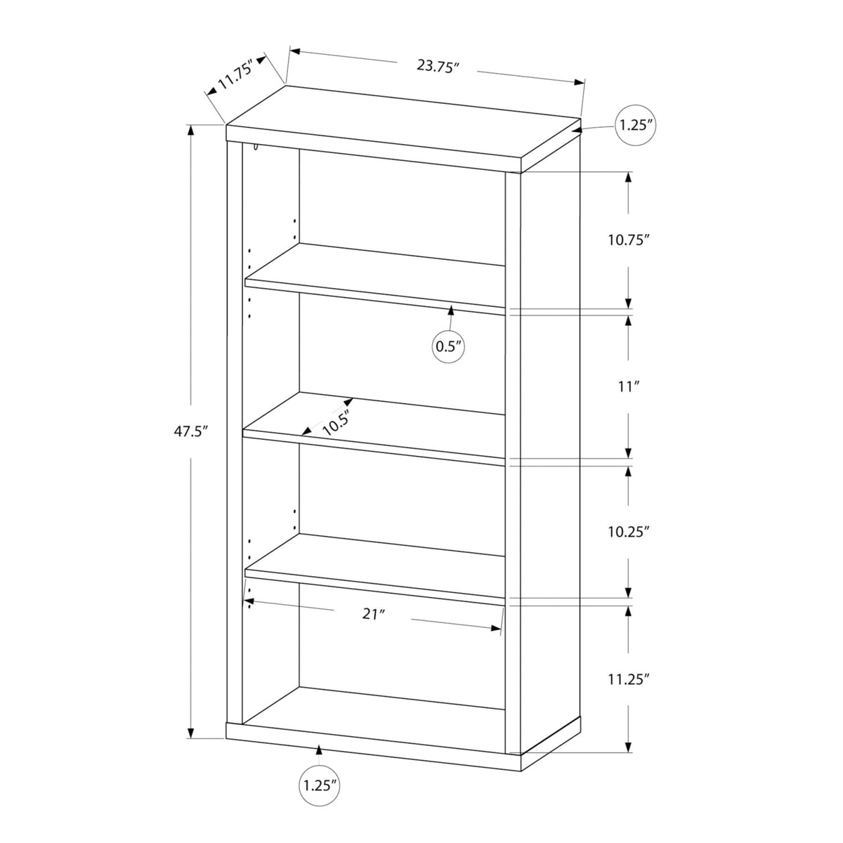 Monarch Specialties Bookcase - Sturdy Etagere with 3 Adjustable Book Shelves - 48? (Taupe)