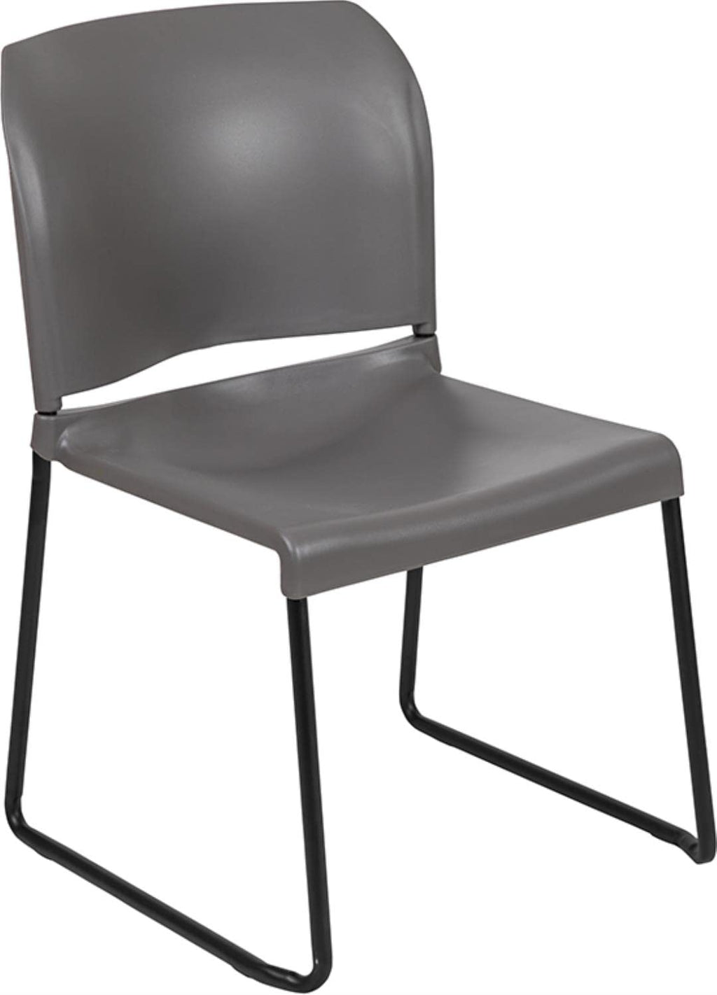 Flash Furniture Hercules Series 880 Lb. Capacity Gray Full Back Contoured Stack Chair With Black Powder Coated Sled Base