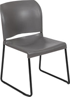 Flash Furniture Hercules Series 880 Lb. Capacity Gray Full Back Contoured Stack Chair With Black Powder Coated Sled Base
