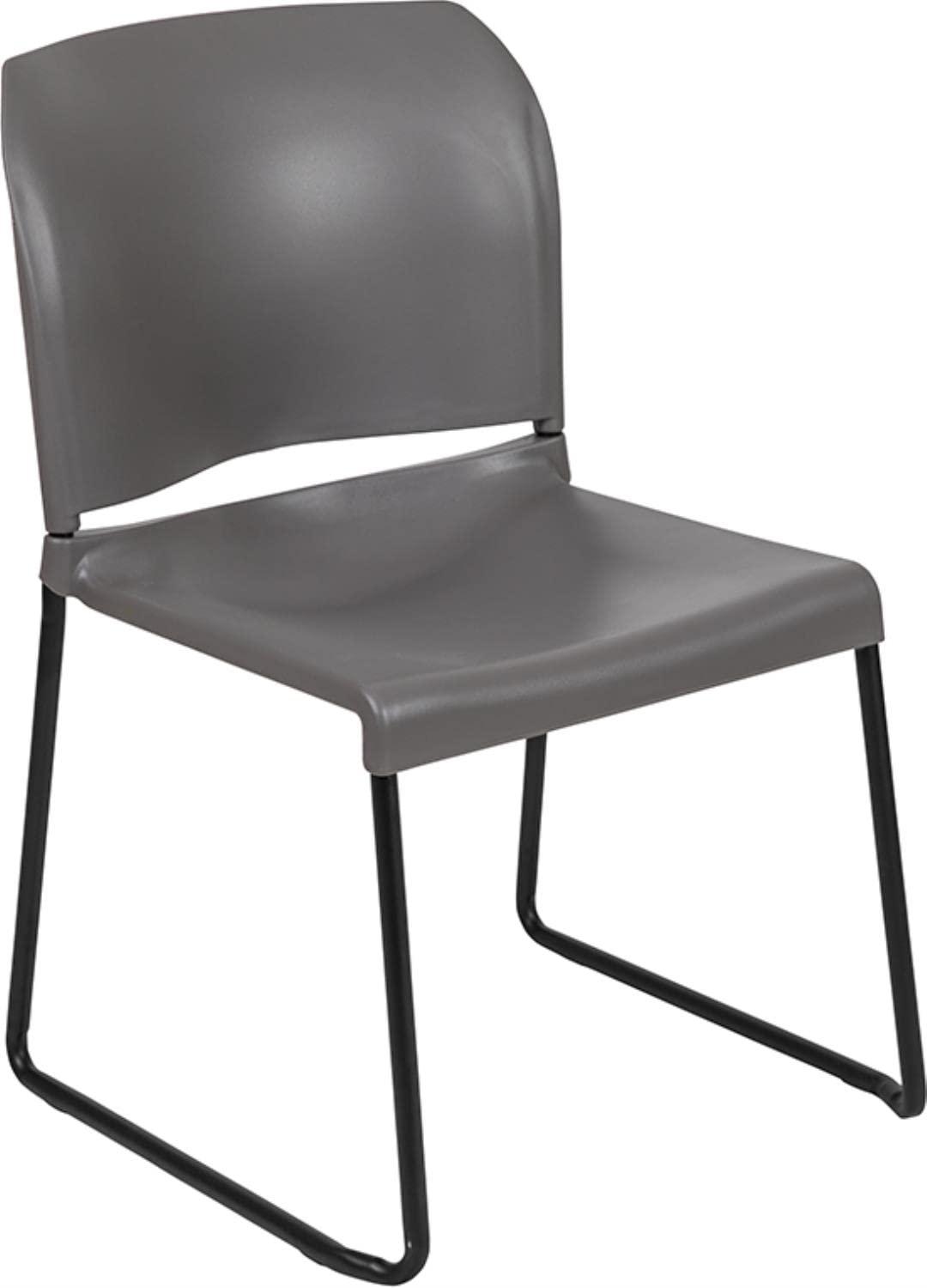 Flash Furniture Hercules Series 880 Lb. Capacity Gray Full Back Contoured Stack Chair With Black Powder Coated Sled Base