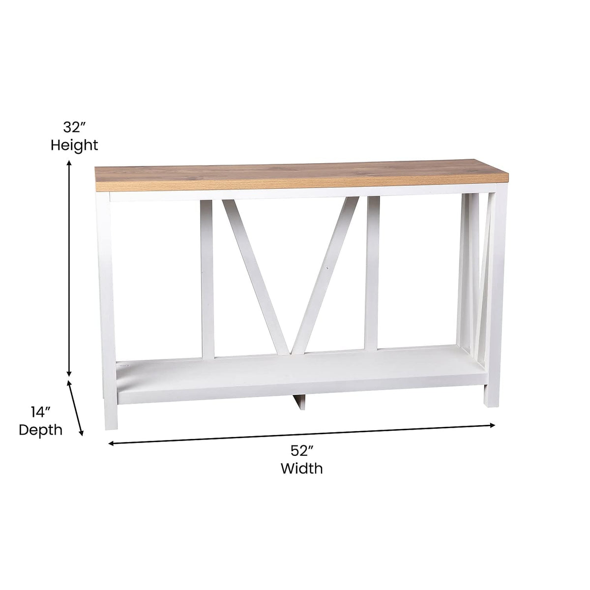 Flash Furniture Charlotte Farmhouse 2-Tier Console Table - Brushed Wash Finish Engineered Wood Frame - Warm Oak Finish Tabletop - For Entryway or Living Room