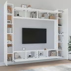 vidaXL TV Cabinet Set 8 Piece Home Bedroom Living Room Entertainment Center Console HiFi Cabinet TV Stand Media Unit Furniture White Engineered Wood