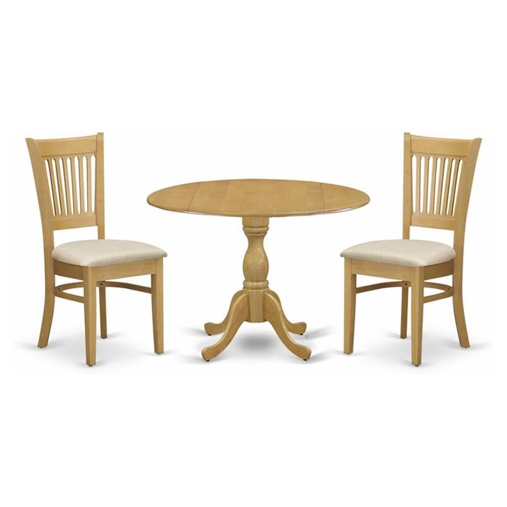 East West Furniture DMVA3-OAK-C 3 Piece Kitchen Table Set for Small Spaces Contains a Round Dining Table with Dropleaf and 2 Lin