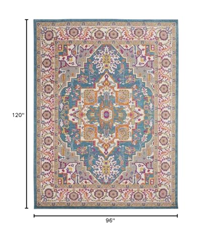 HomeRoots Teal Multicolor 100% Polypropylene 8’ x 10’ Teal and Pink Medallion Area Rug