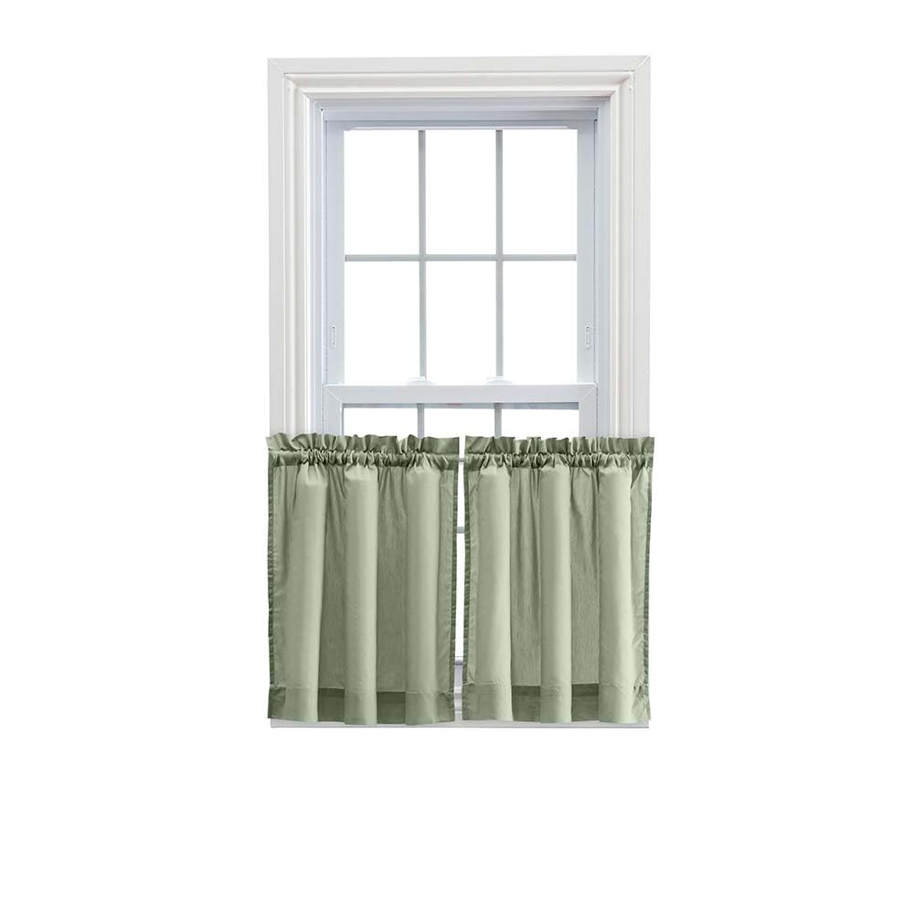 Ellis Curtain Stacey Sheer Tailored Tier Pair Curtains, 56 x 24, Sage