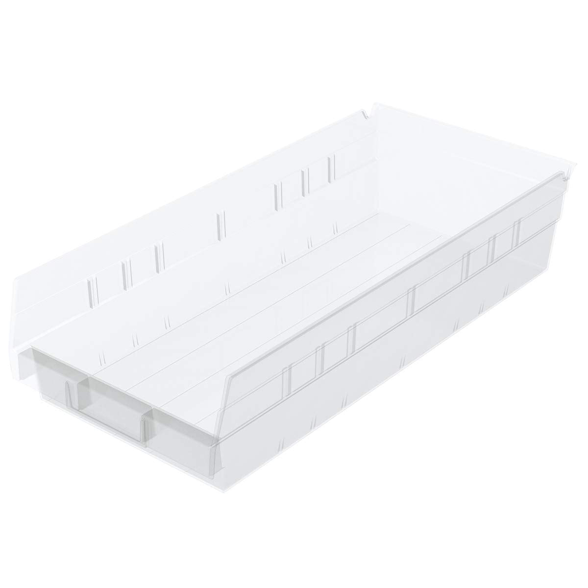 Akro-Mils 30158 Plastic Nesting Shelf Bin Box, (18-Inch X 8-Inch X 4-Inch), Clear, (12-Pack)