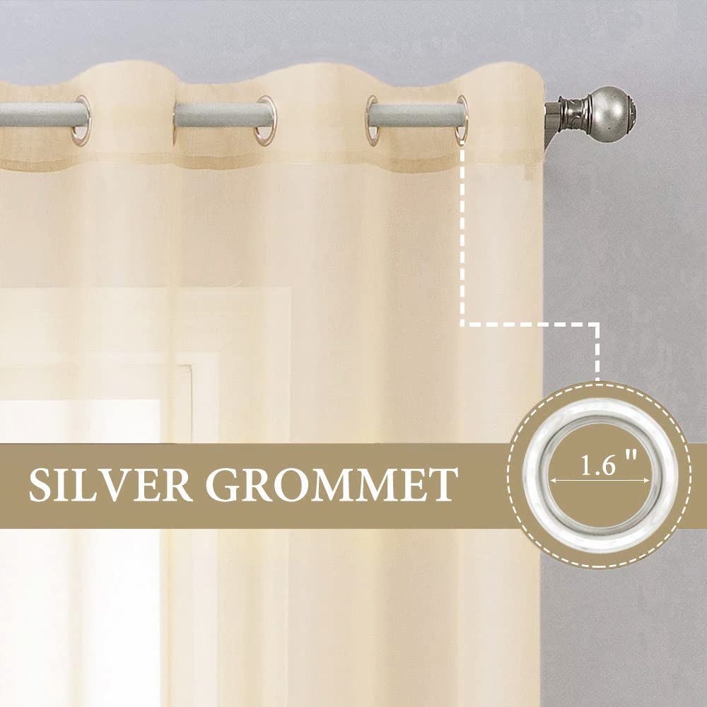 Miulee 2 Panels Solid Color Cream Sheer Curtains 96 Inches Long Elegant Grommet Window Voile Panels/Drapes/Treatment For Bedroom Living Room (54X96 Inch), Cream Beige
