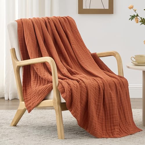 Love'S Cabin 6 Layer 100% Cotton Muslin Blanket, 60'X80' Twin Muslin Blanket For Couch Bed, Orange Muslin Throw Blanket, Cotton Gauze Blanket For Adult, Lightweight And Breathable Blanket
