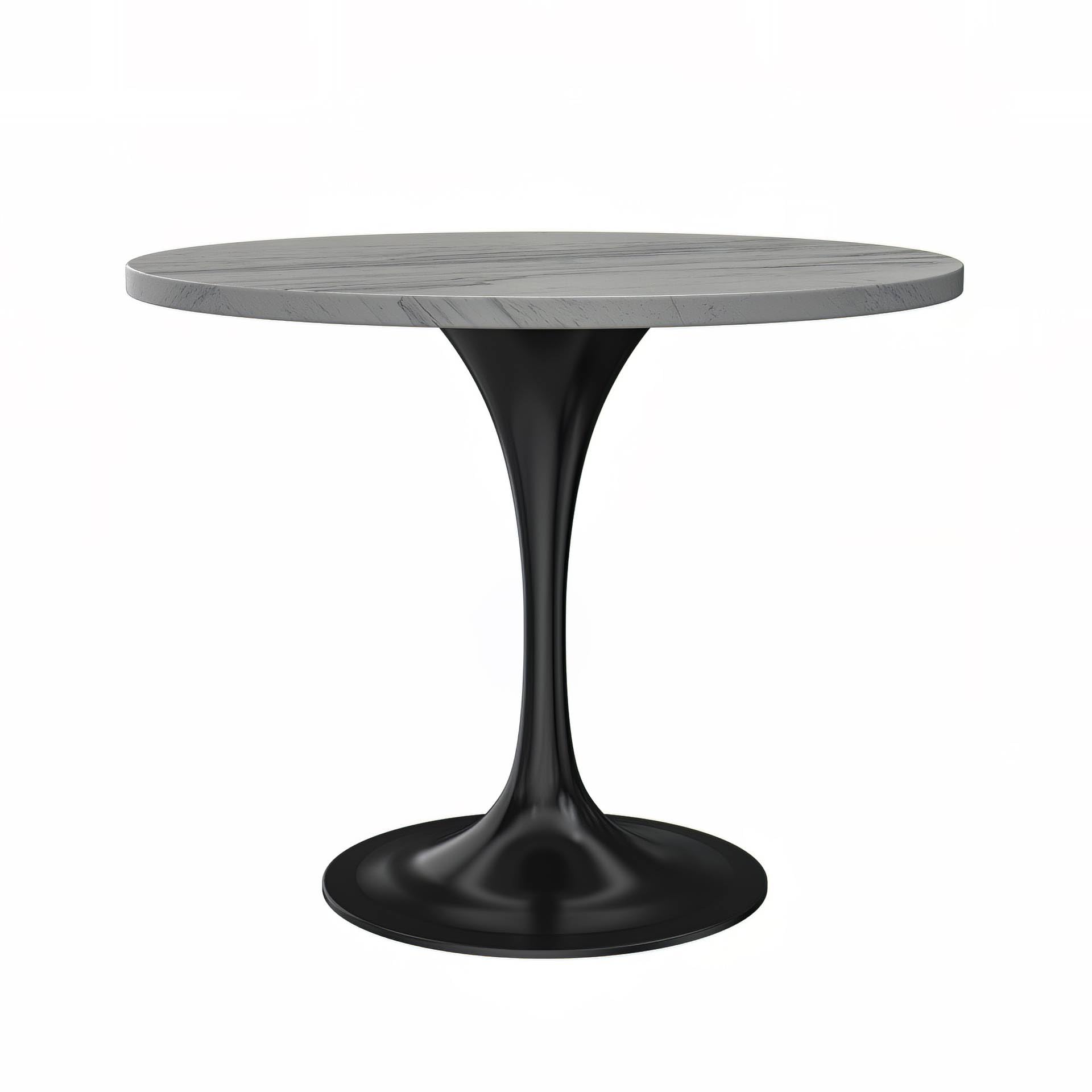 Verve 27 Round Dining Table, Black Base with Laminated White Marbleized Top