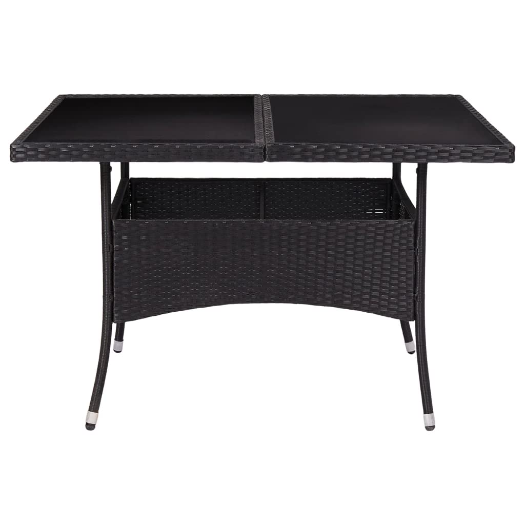 vidaXL Patio Dining Table Garden Outdoor Terrance Yard Lawn Dinner Coffee End Couch Side Table Furniture Beige Poly Rattan and Glass