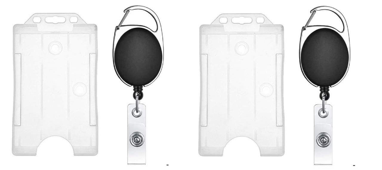 Fedus I.D. Card Retractable Holder Badge Yo Yo Clip + Card Holder Pack 2,Black