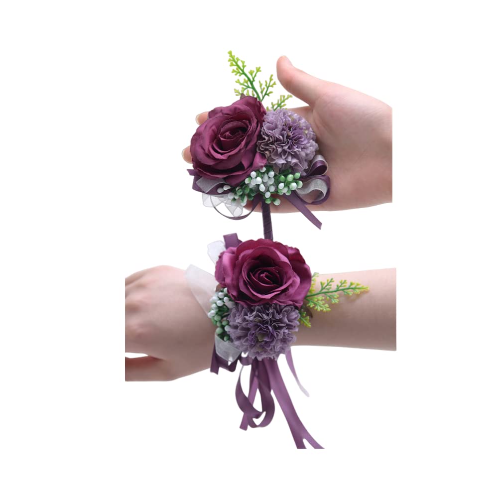Rikyo 2 Rose Flower Wrist Corsage Boutonniere Set,Silk Flower for Bride Hand Flower Men Boutonniere,Bridal Wrist Flower Hand Flo