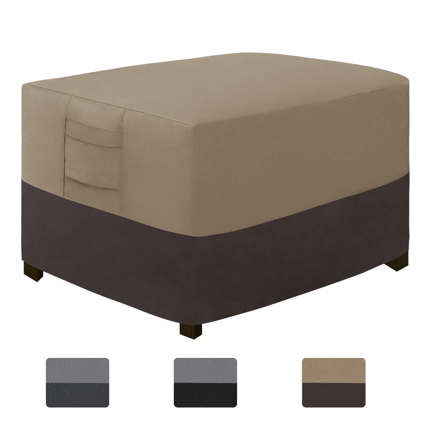 Easy-Going Outdoor Ottoman Cover, Waterproof Patio Ottoman Cover, Heavy Duty Outdoor Furniture Cover With Padded Handles (34'X24'X17', Camel/ Dark Brown)