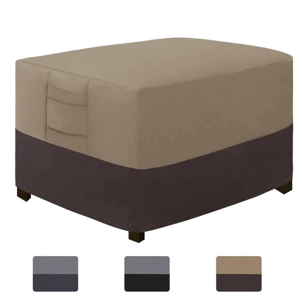 Easy-Going Outdoor Ottoman Cover, Waterproof Patio Ottoman Cover, Heavy Duty Outdoor Furniture Cover With Padded Handles (28'X22'X17', Gray/Black)