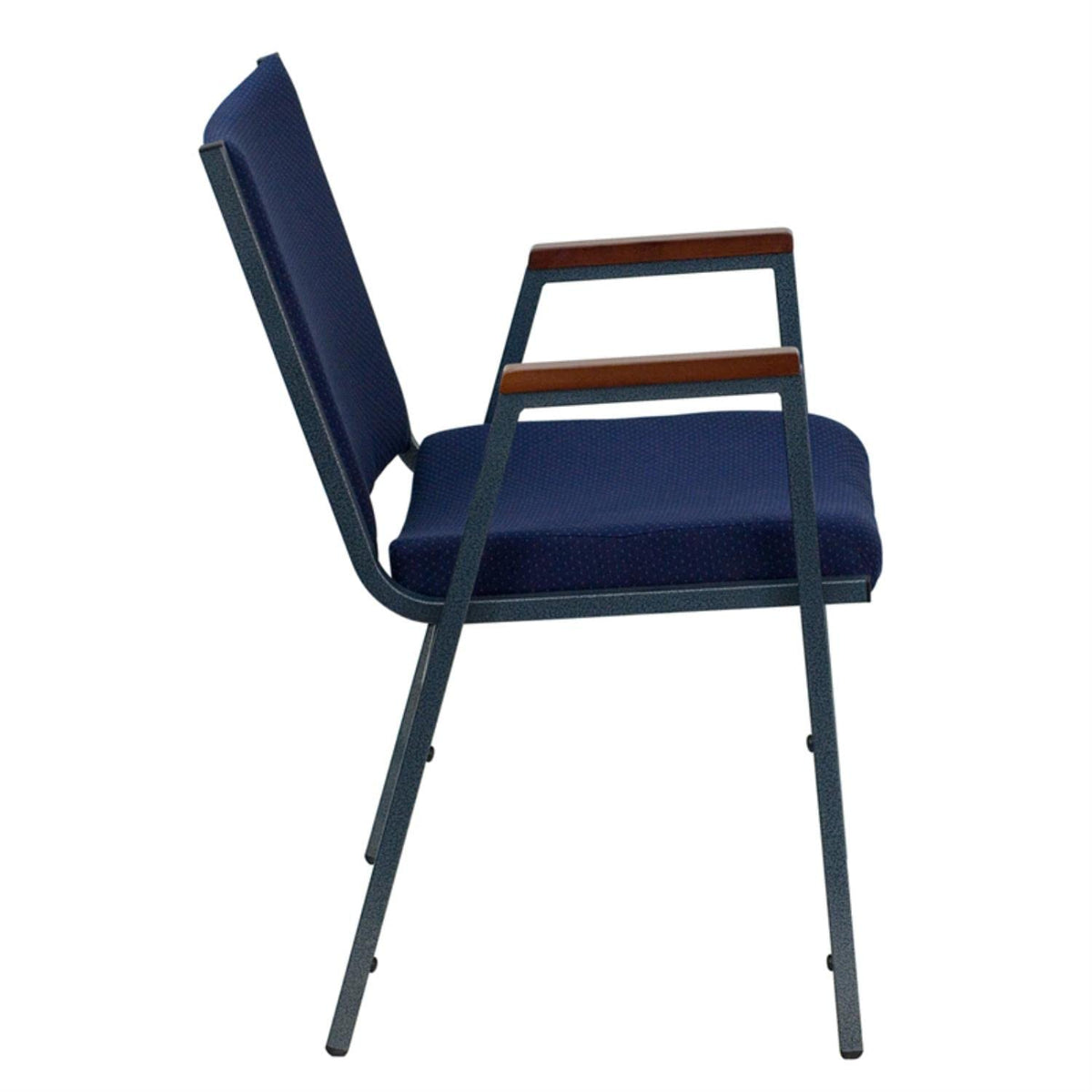 Flash Furniture HERCULES Series Heavy Duty Navy Blue Dot Fabric Stack Chair with Arms and Ganging Bracket