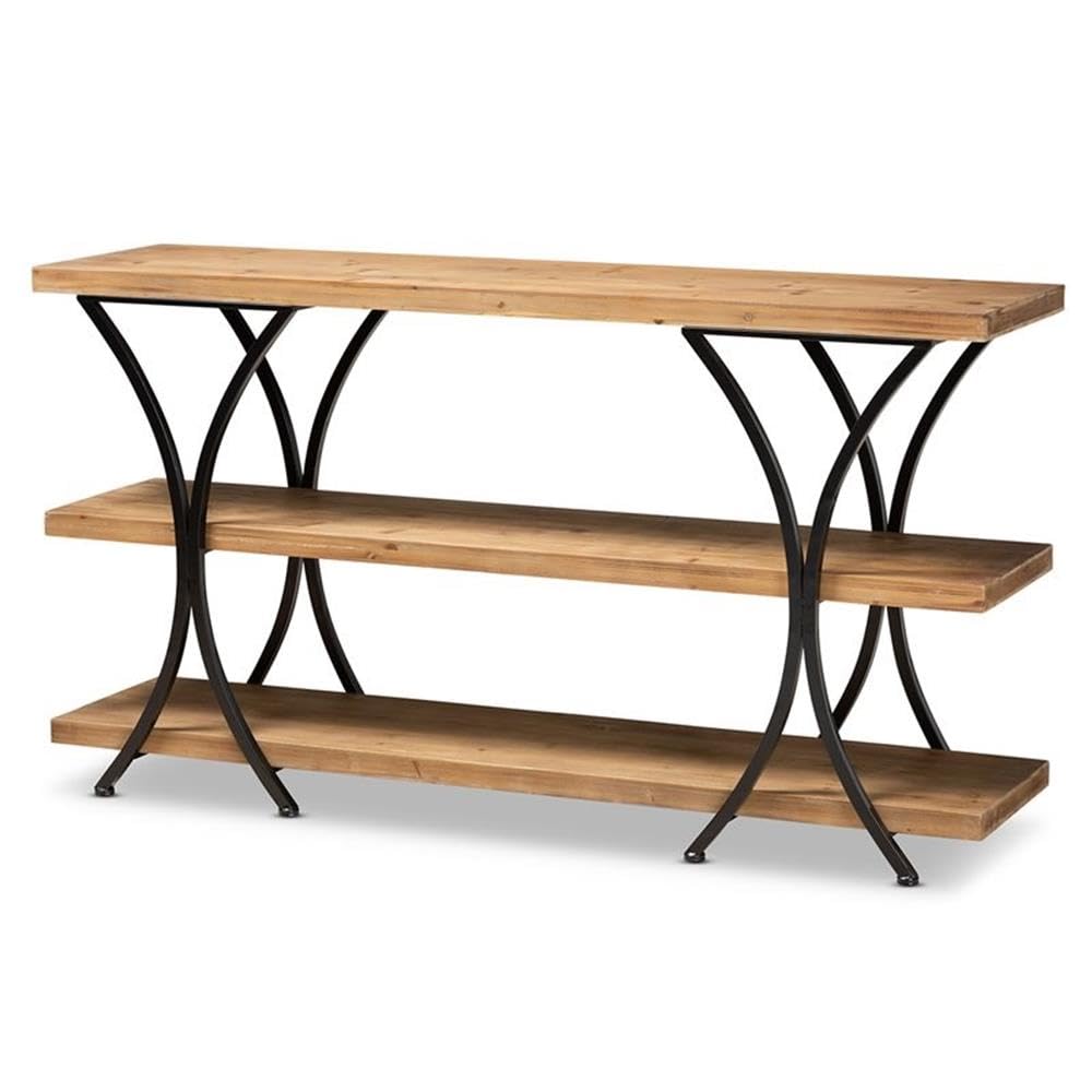 Baxton Studio Terrell Brown Finished Wood and Black Finished Metal Console Table