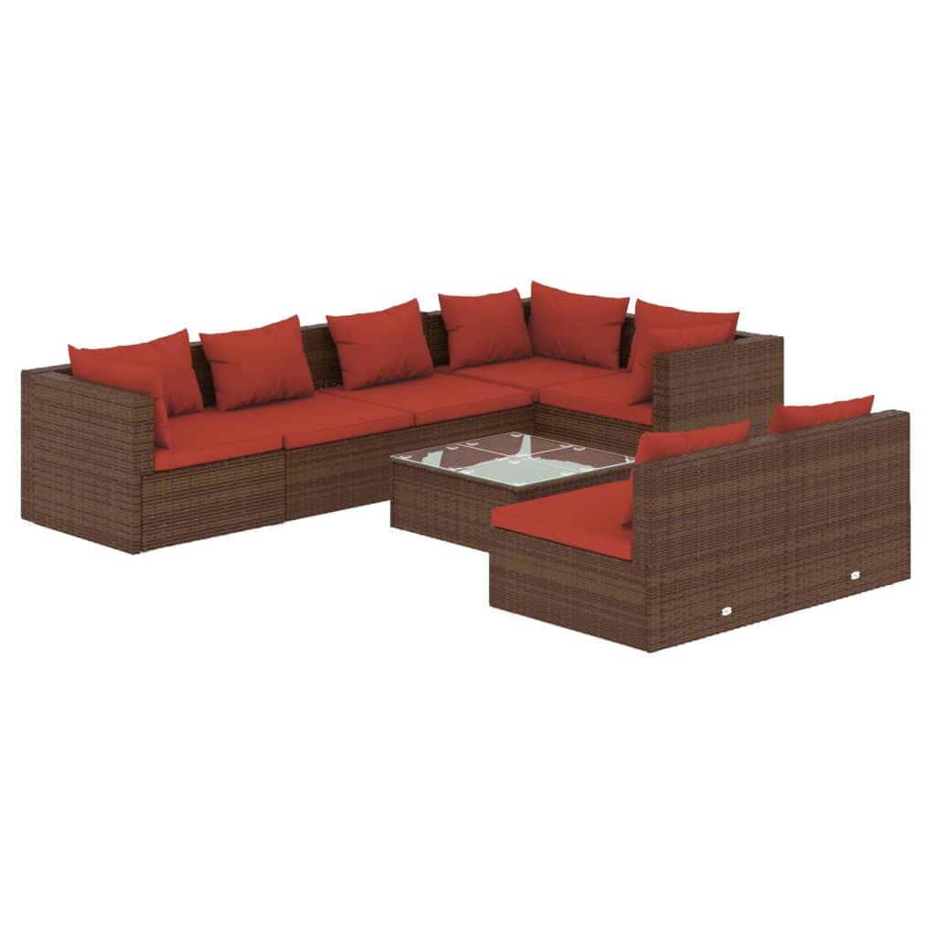 vidaXL Patio Lounge Set 8 Piece, Patio Furniture Set for Outdoor Garden, Sectional Sofa with Cushions, Corner Sofa, Brown Poly Rattan