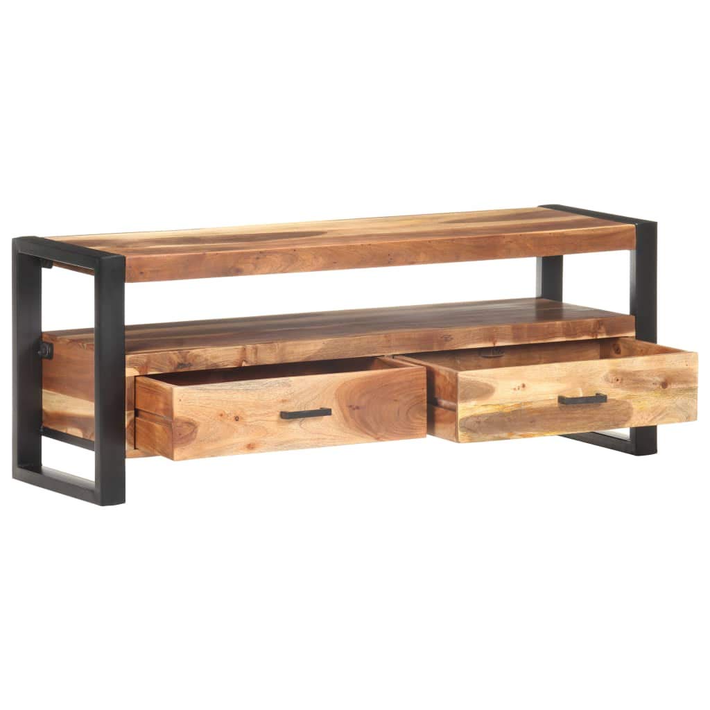 vidaXL TV Stand in Solid Acacia and Rubberwood with Honey Finish, Steel Frame, Versatile Storage, Vintage Design, Ideal for Living Room, Bedroom, Home Bar