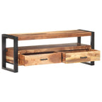vidaXL TV Stand in Solid Acacia and Rubberwood with Honey Finish, Steel Frame, Versatile Storage, Vintage Design, Ideal for Living Room, Bedroom, Home Bar