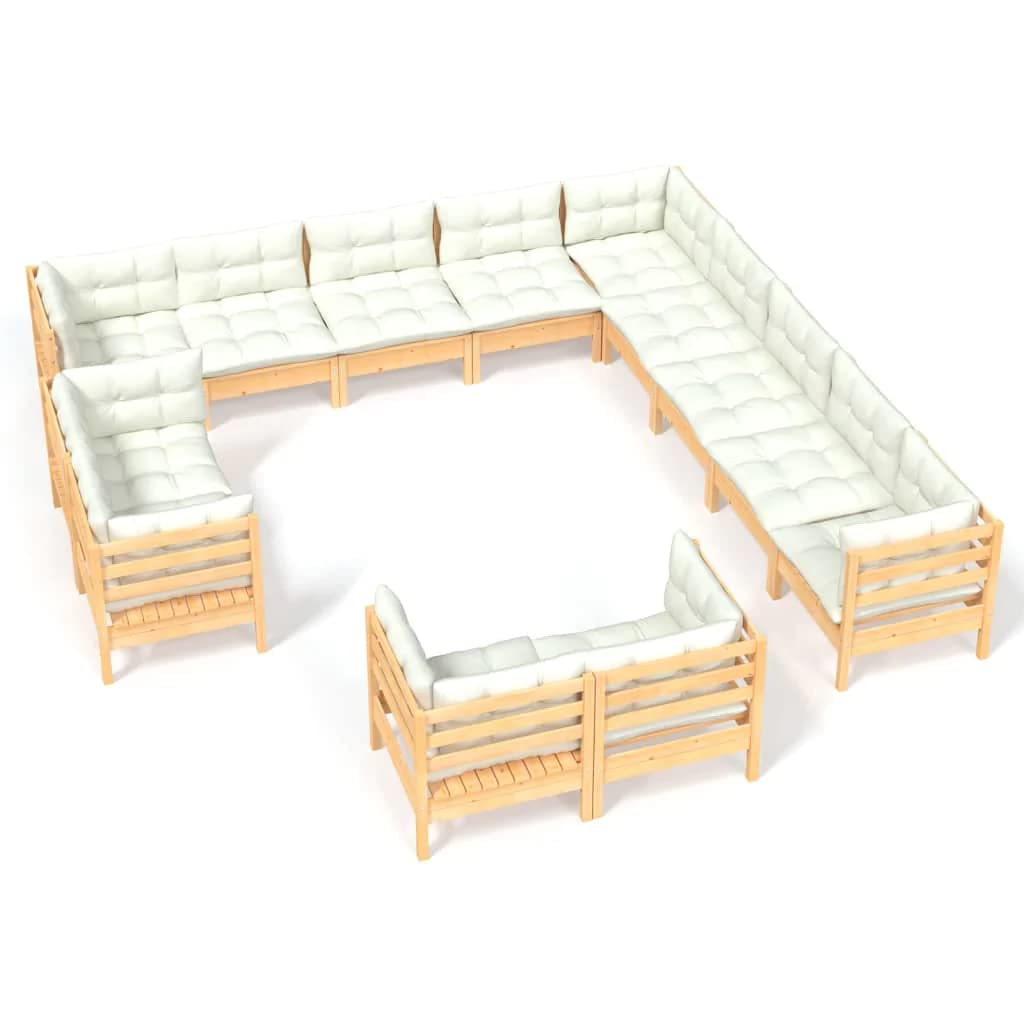 vidaXL Solid Pinewood Patio Lounge Set 13 Piece with Gray Cushions Garden Outdoor Lawn Yard Terrace Balcony Wooden Seat Seating Furniture