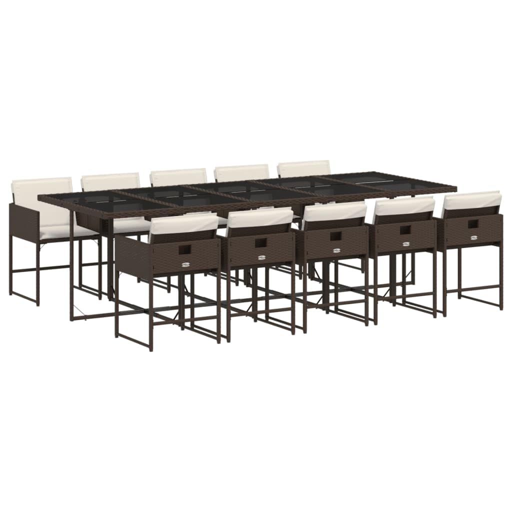 vidaXL 11 Piece Garden Dining Set and Cushions Synthetic Rattan Brown