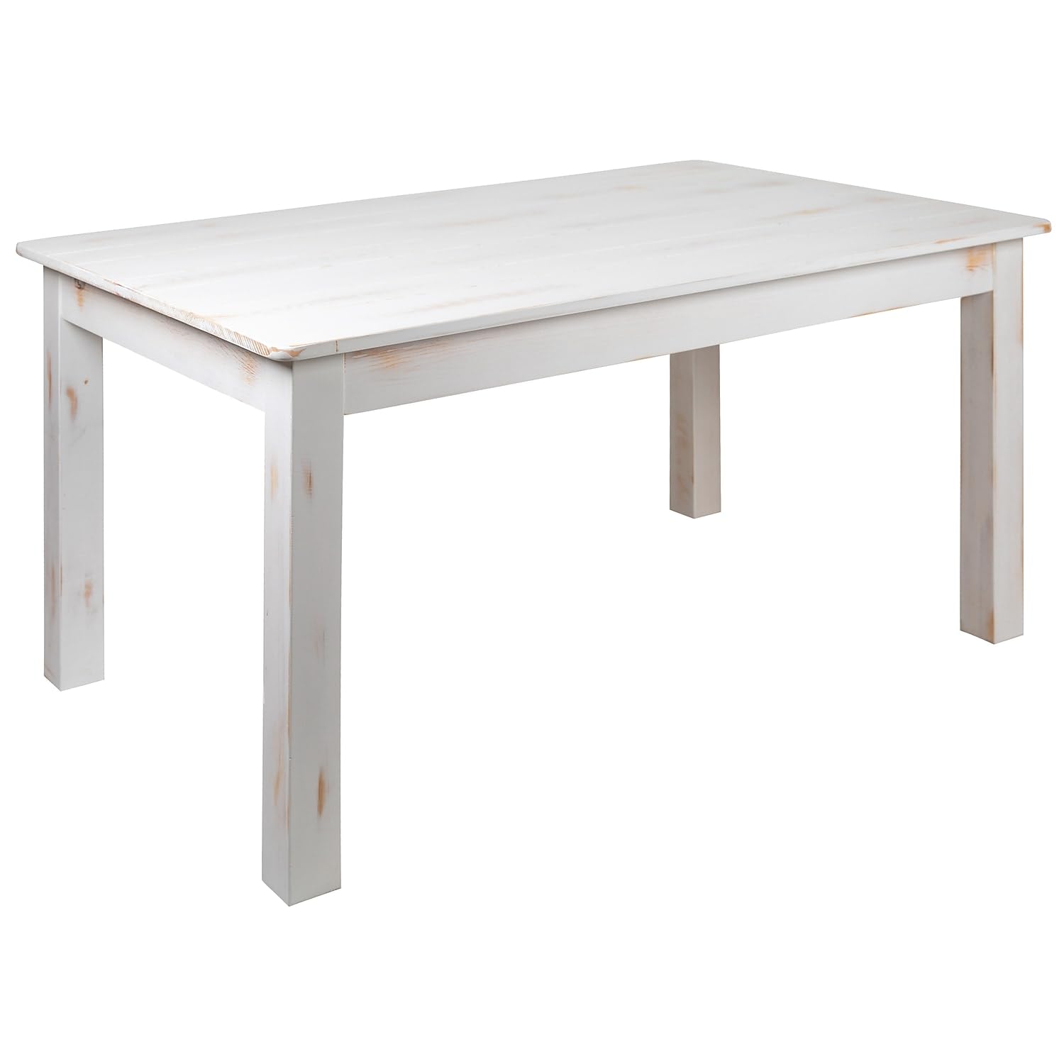 Flash Furniture HERCULES Series 60 x 38 Rectangular Antique Rustic White Solid Pine Farm Dining Table