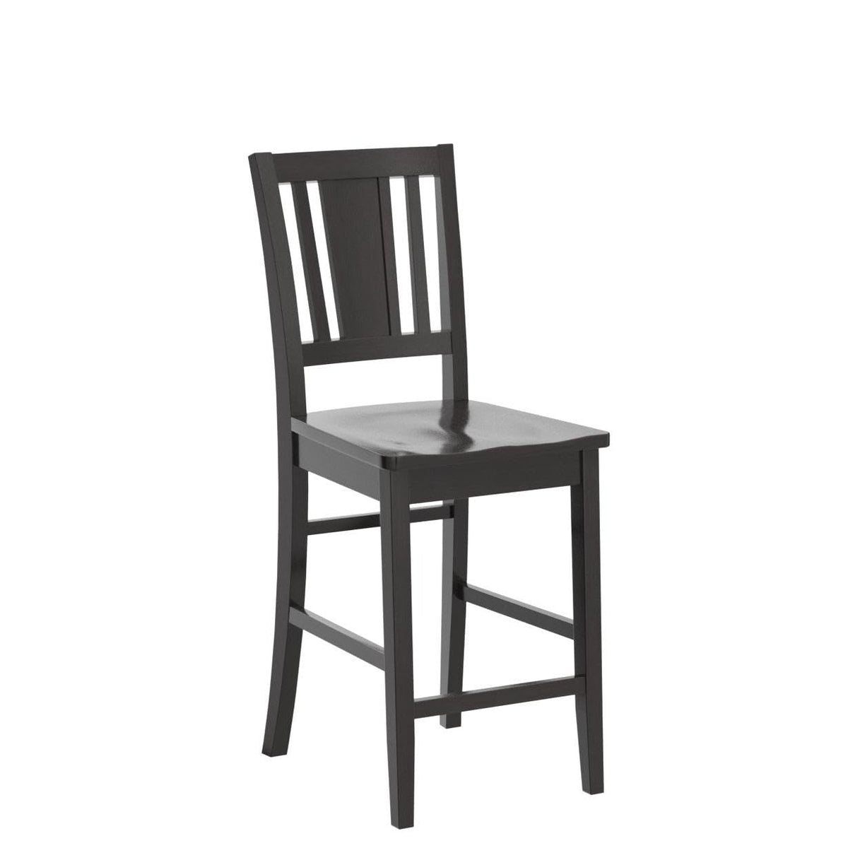 East West Furniture Bus-BLK-W Counter Height Barstools-Slat Back Solid Wood Seat Chairs, Set of 2, Black