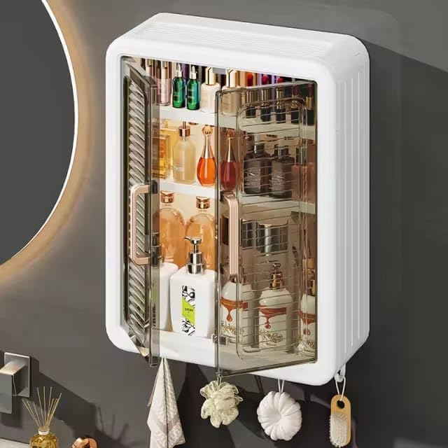 Ramarketing Plastic Wall Mounted Self Adhesive Bathroom Shelf Storage Cabinet For Kitchen Multipurpose Organizer With Doors And 