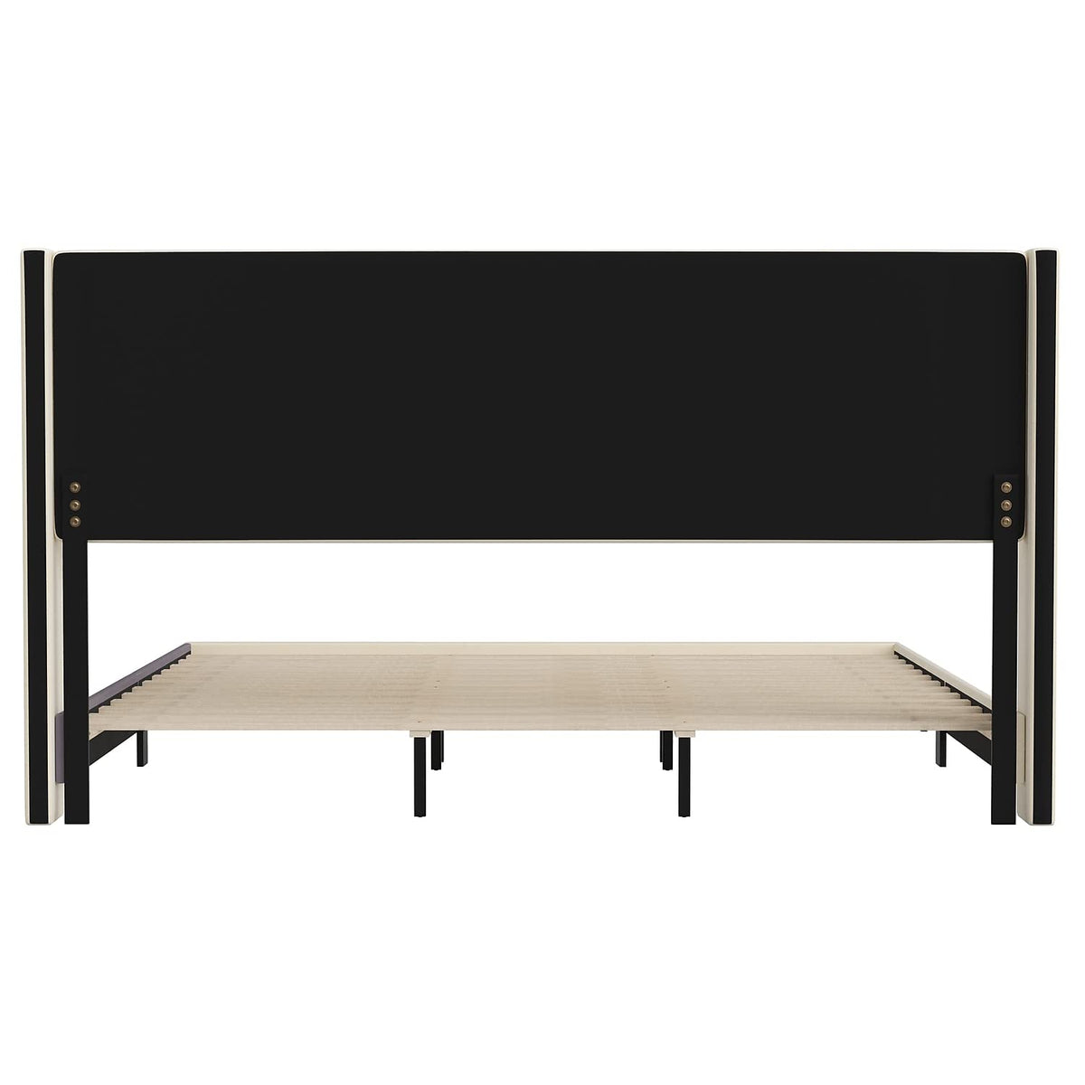 Flash Furniture Hollis Upholstered Platform Bed - Beige Faux Linen Wingback Headboard - King - Mattress Foundation with Slatted Supports - No Box Spring Needed