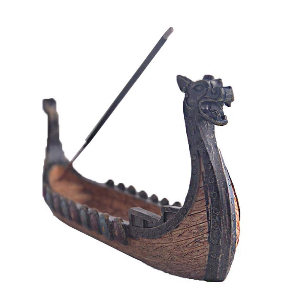 LYUS Retro Incense Burners Traditional Chinese Design Dragon Boat Incense Stick Holder Burner Hand Carved Carving Censer Ornamen