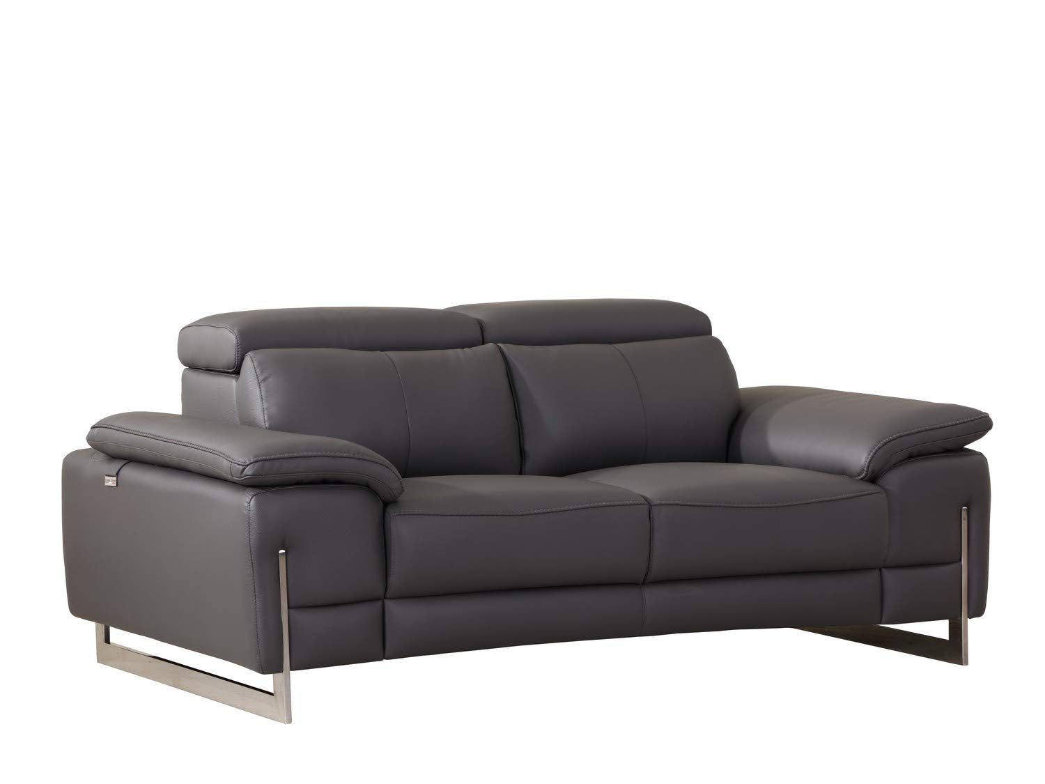 HomeRoots Dark Gray 31 Tasteful Dark Grey Leather Loveseat