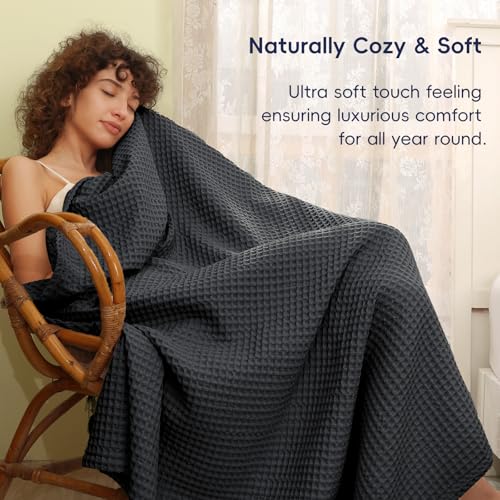Phf Ultra Soft Waffle Weave Throw Blanket 50'X 60'- Washed Lightweight Breathable Breathable Cozy Woven Blanket - Great For Couch Bed Sofa Home Car - Black