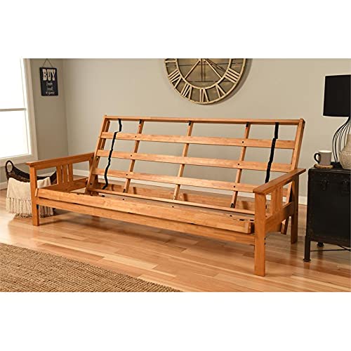 Kodiak Furniture Monterey Queen Butternut Wood Futon-Linen Aqua Blue Mattress