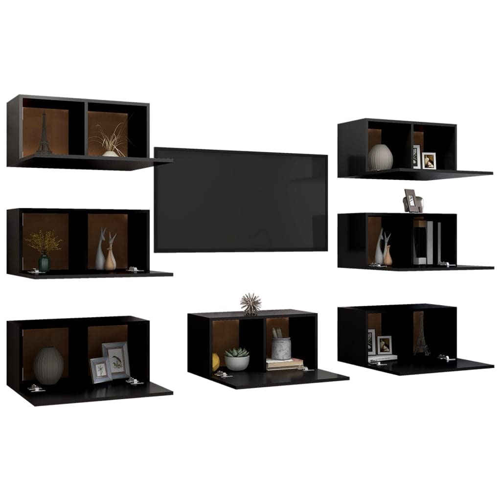 vidaXL 7X TV Cabinets TV Stand HiFi Unit Stereo Plasma Cabinet Entertainment Center Living Room Home Interior Black Engineered Wood