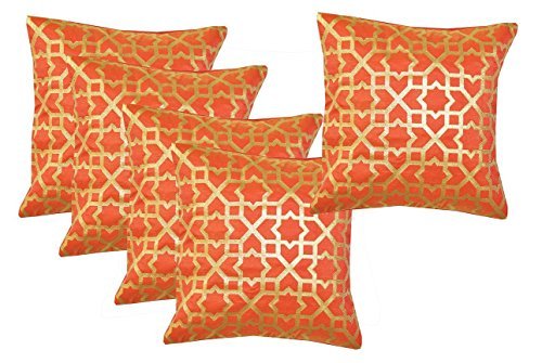 Pink Parrot Durable Dupian Silk Decorative Square Throw Pillow Cover Cushion Case (Multicolour, 12X12Inch/ 30X30Cm)  Set Of 5